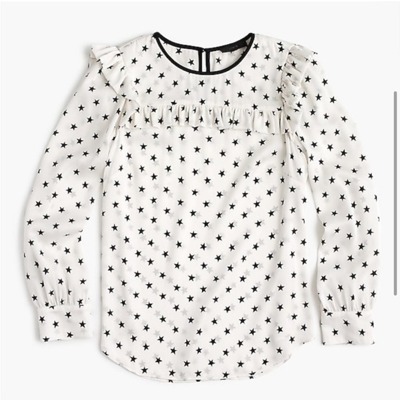 J.Crew Ruffle Silk Top Blouse Star Print Vintage Champagne White - M - Picture 4 of 4